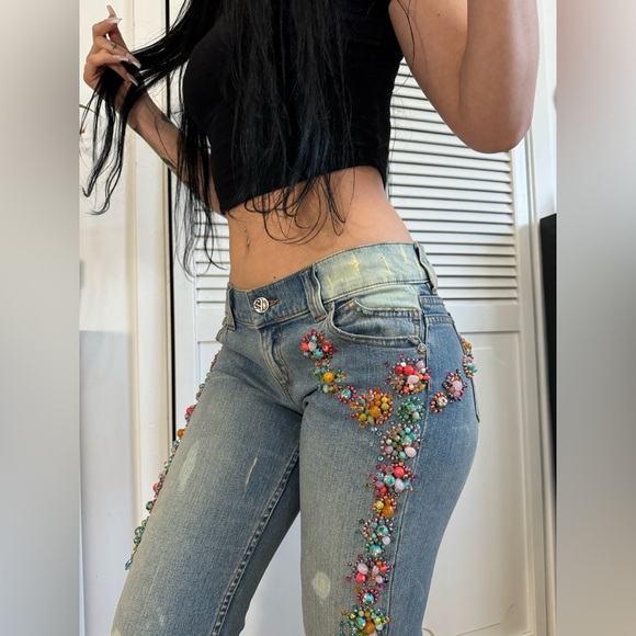 Extremely RARE Vintage Allen B by Allen Schwartz Jewelled Jeans women’s size 30 - Picture 6 of 15
